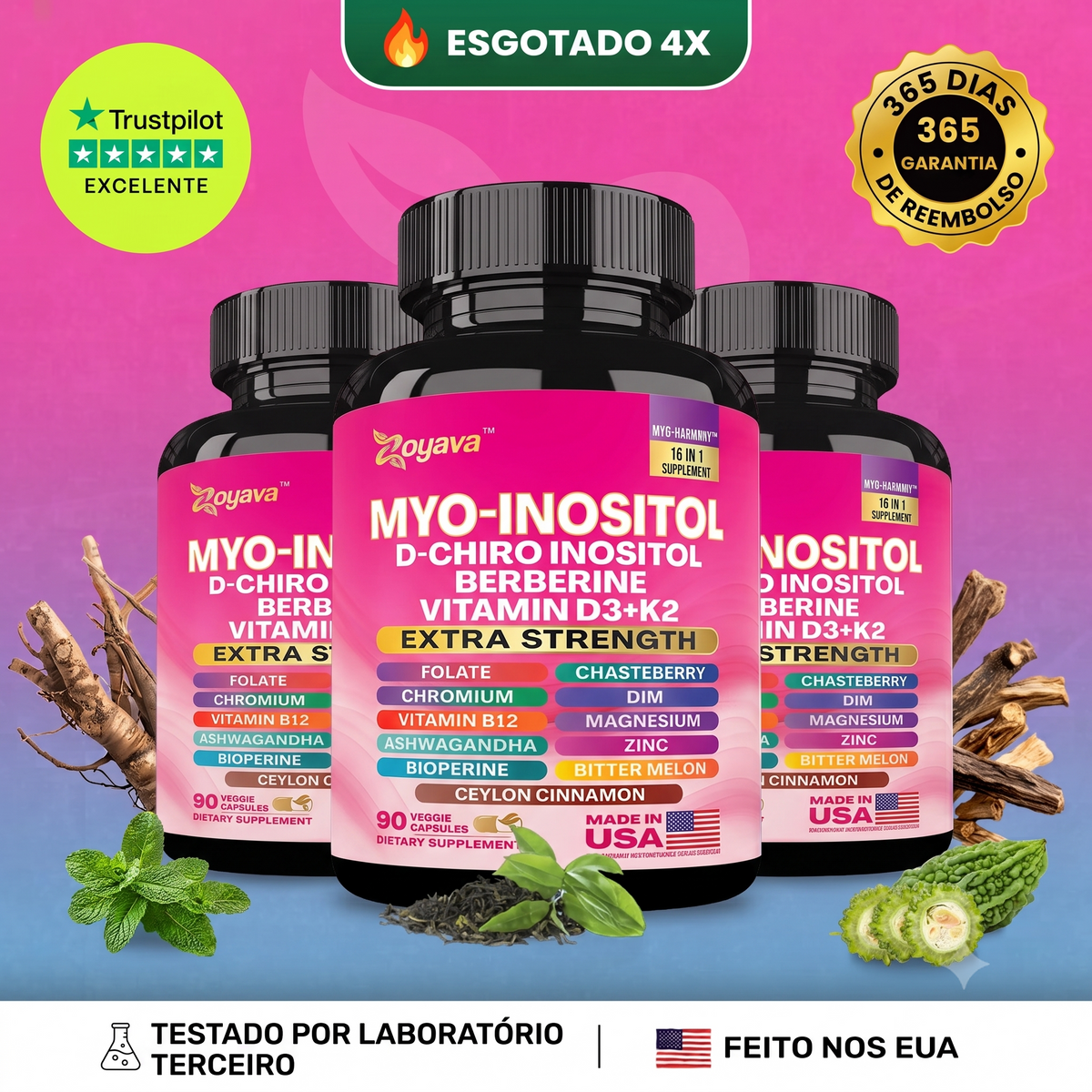 CapsLife Myo-Inositol Acalmar e Suavizar: Conjunto de Suplementos de 90 Cápsulas
