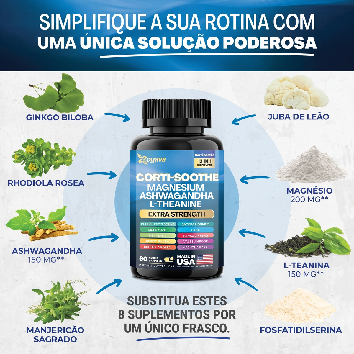 Capslife - Corti-Soothe Balance: Alívio do estresse, calma e estímulo cognitivo - 60 cápsulas