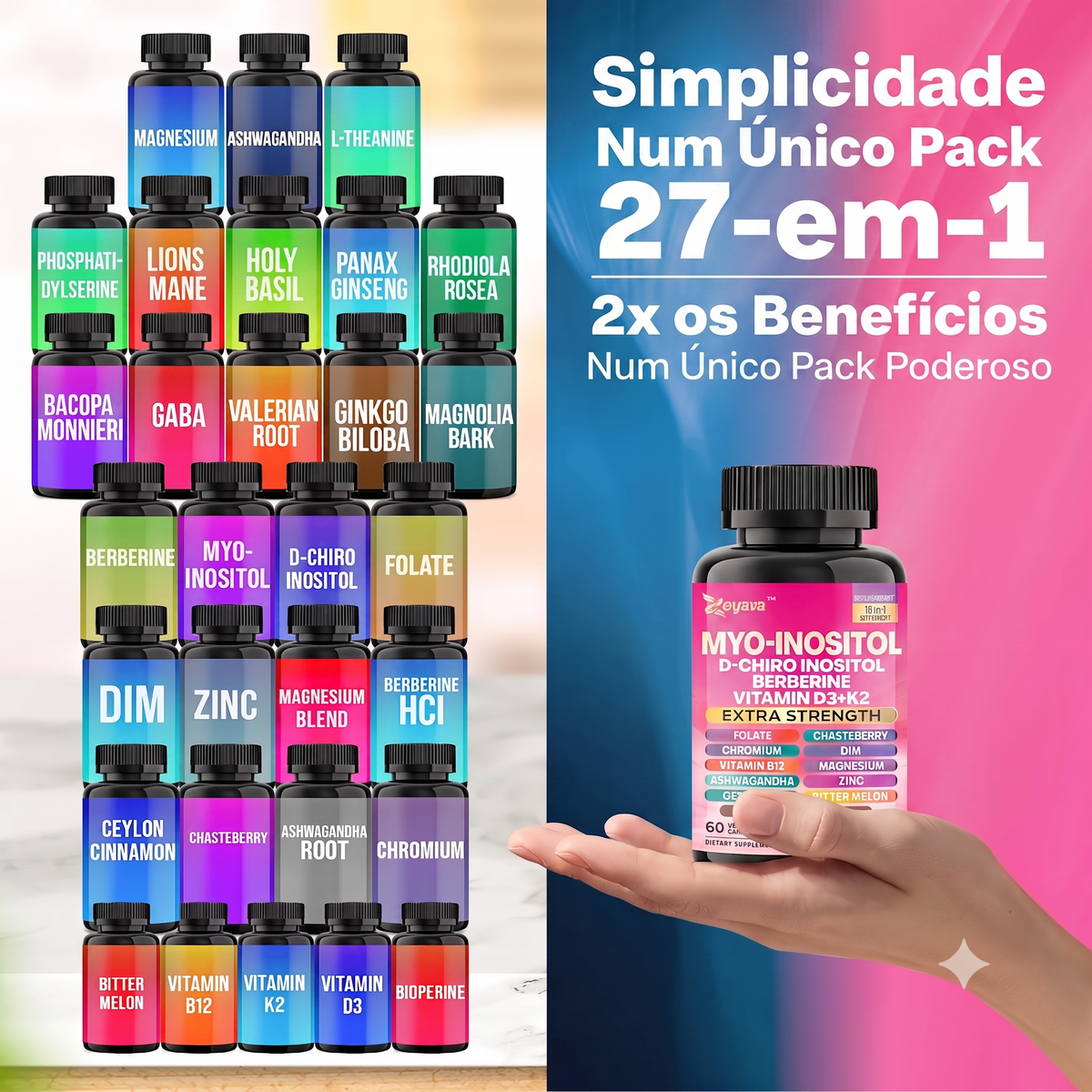 CapsLife Myo-Inositol Acalmar e Suavizar: Conjunto de Suplementos de 90 Cápsulas