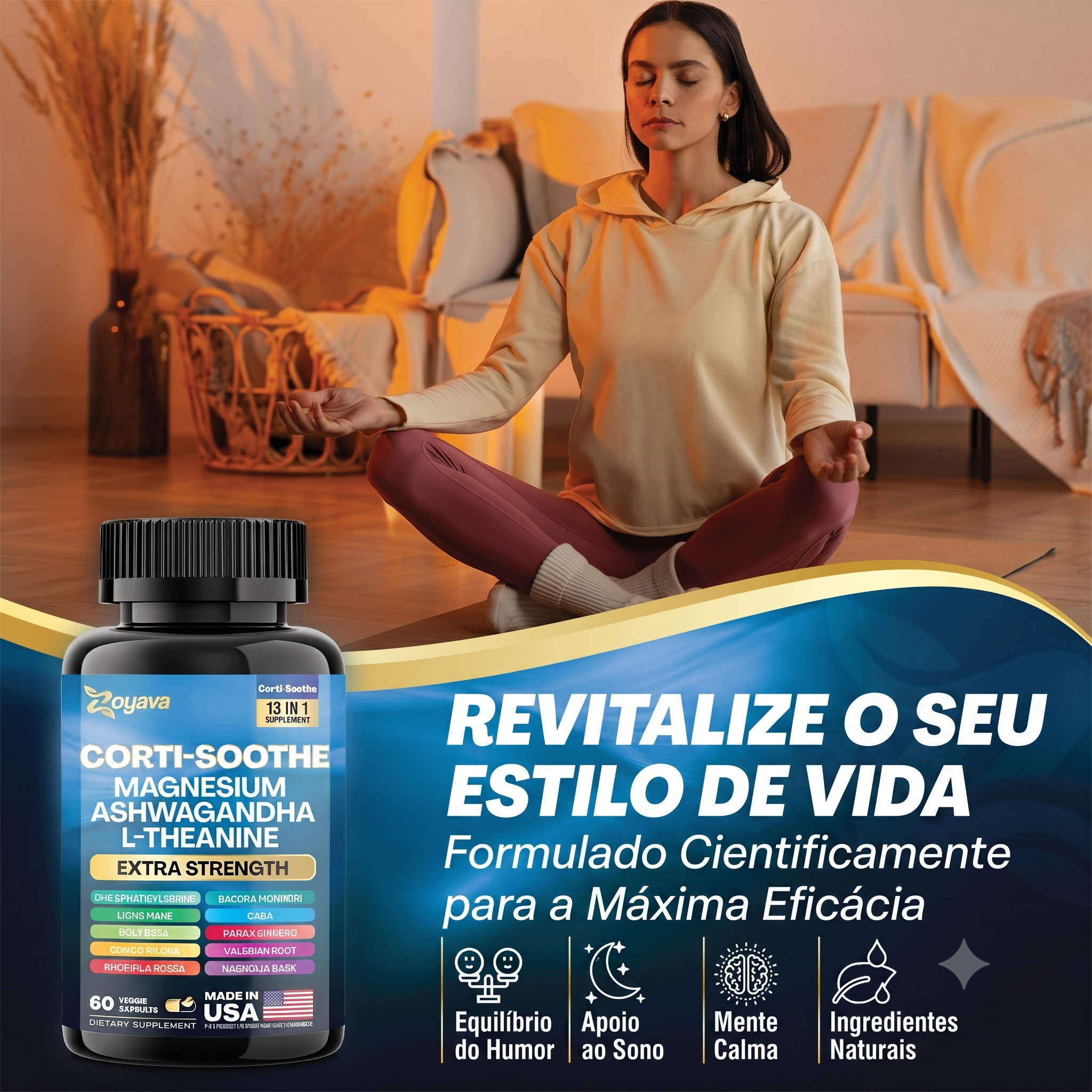 Capslife - Corti-Soothe Balance: Alívio do estresse, calma e estímulo cognitivo - 60 cápsulas
