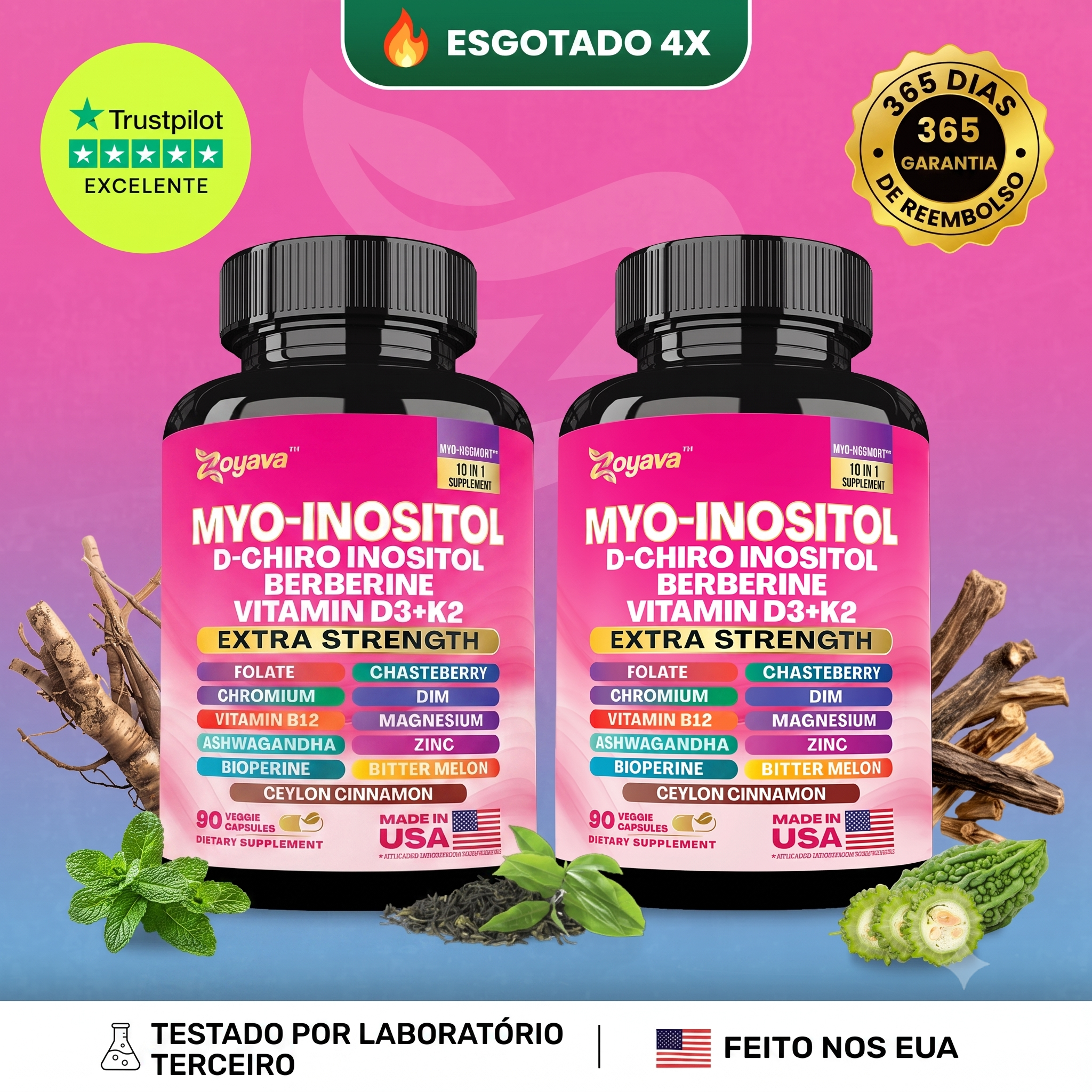 CapsLife Myo-Inositol Acalmar e Suavizar: Conjunto de Suplementos de 90 Cápsulas