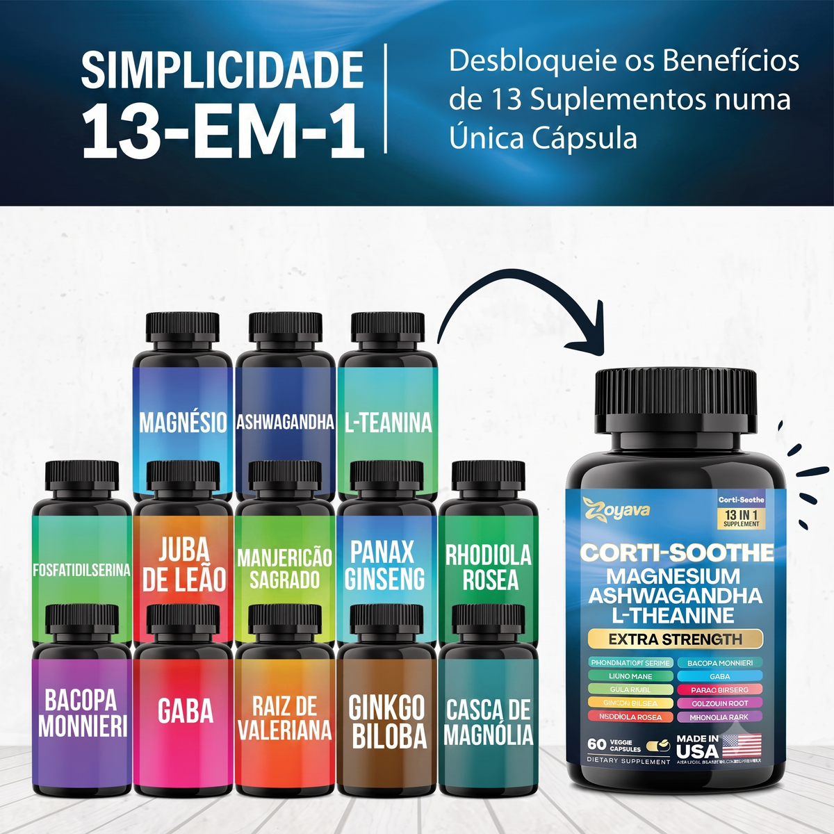 Capslife - Corti-Soothe Balance: Alívio do estresse, calma e estímulo cognitivo - 60 cápsulas