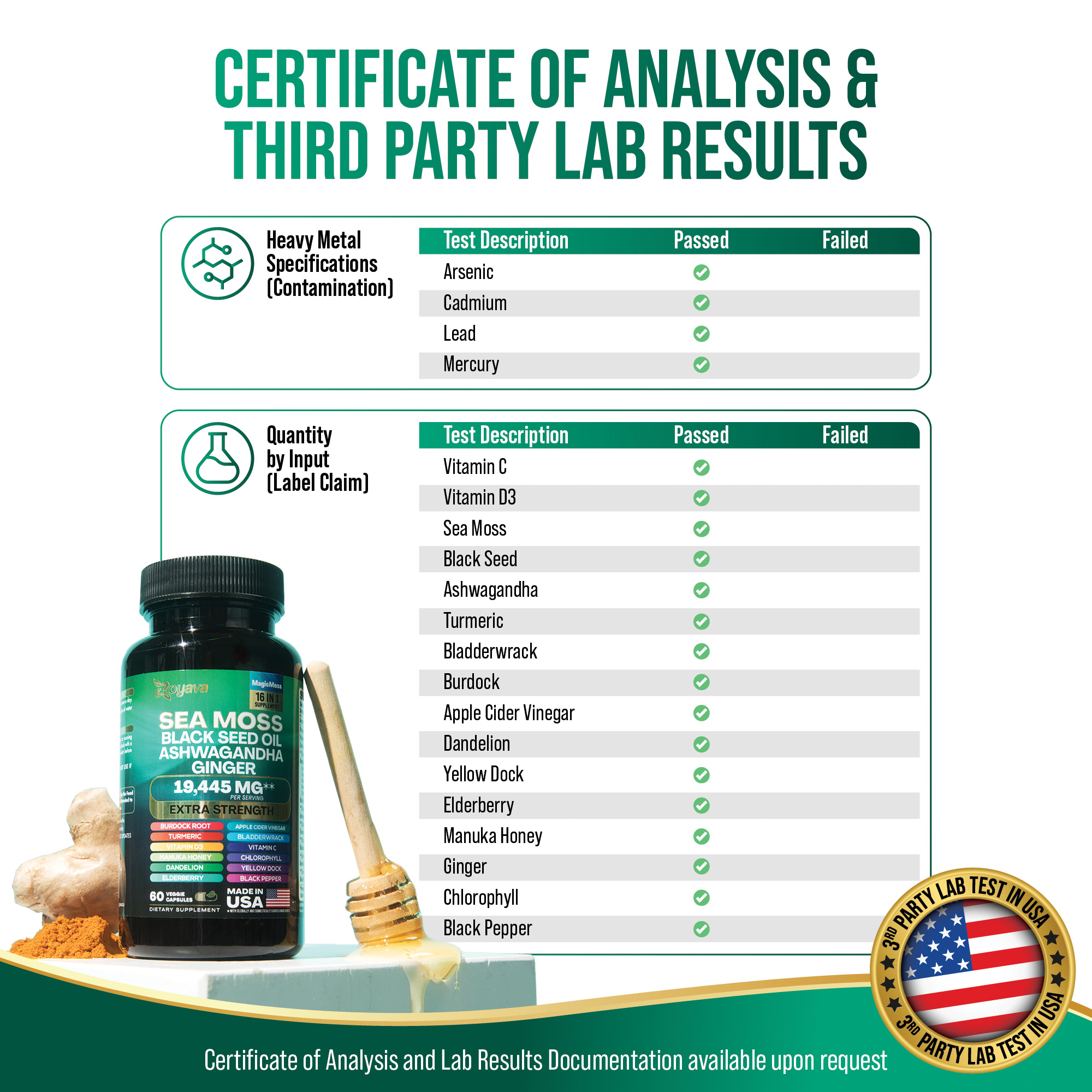 Suplemento Sea Moss 8 em 1 Capslife | Ashwagandha + Black Seed Oil + Gengibre (19445mg)
