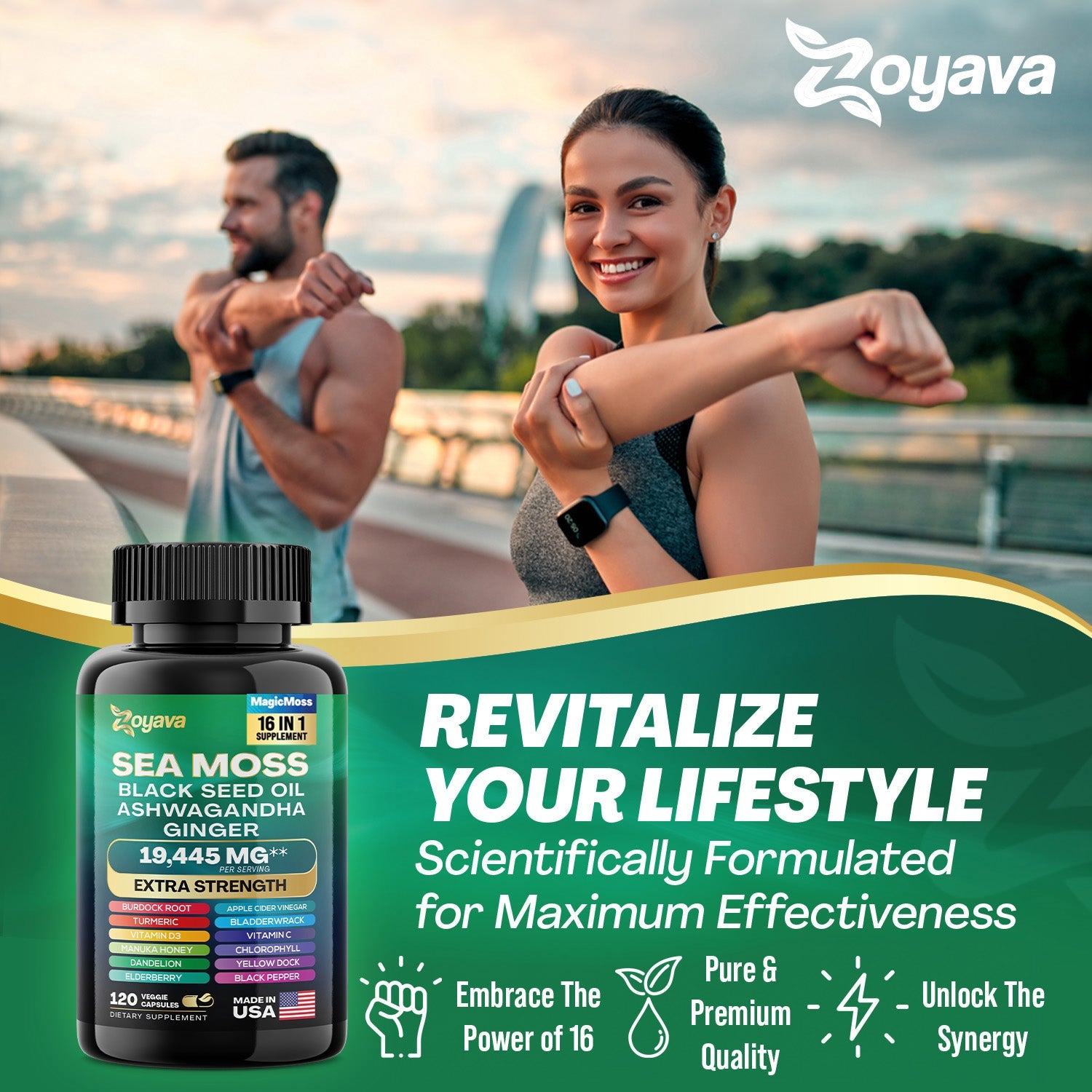 Suplemento Sea Moss 8 em 1 Capslife | Ashwagandha + Black Seed Oil + Gengibre (19445mg)