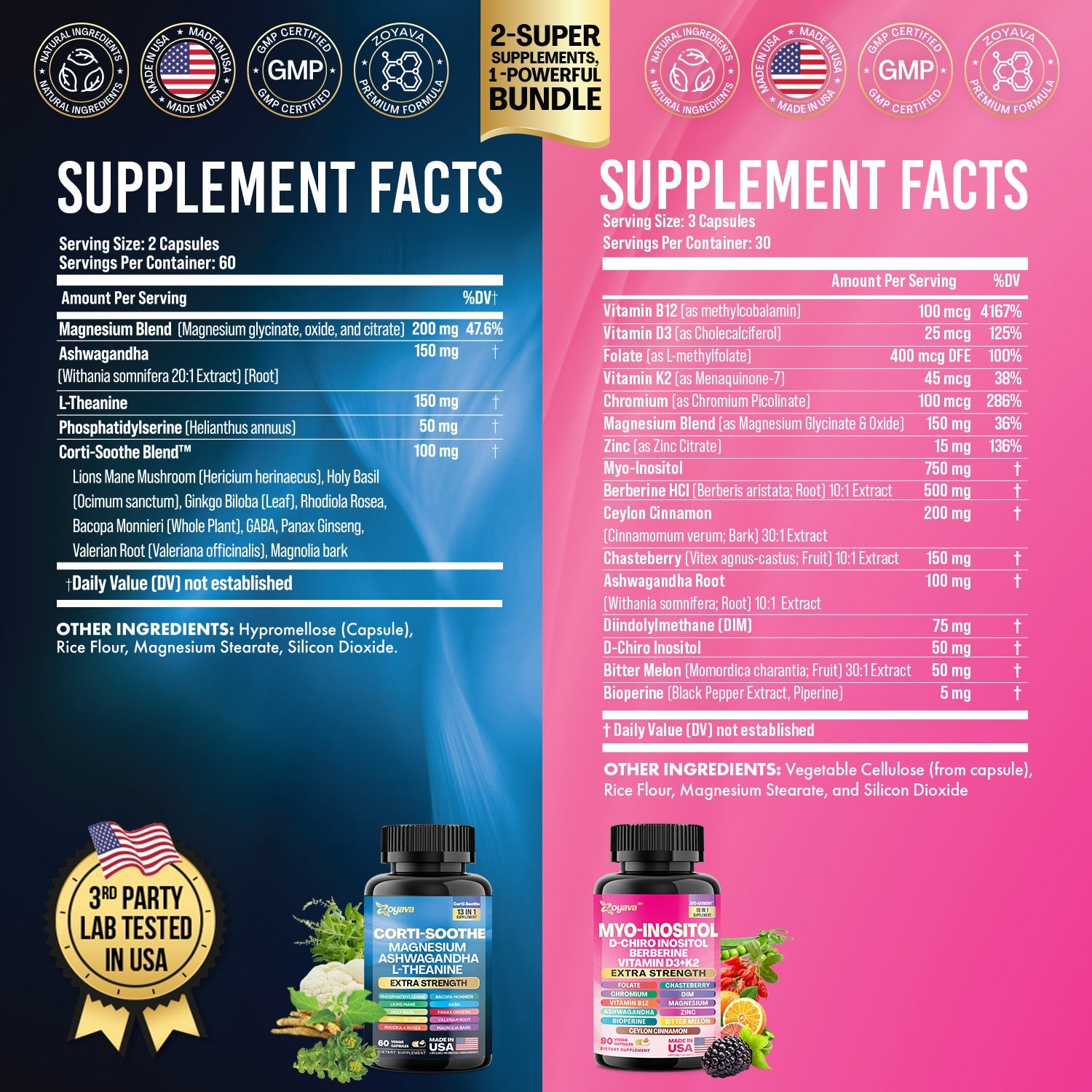 CapsLife Myo-Inositol Acalmar e Suavizar: Conjunto de Suplementos de 90 Cápsulas