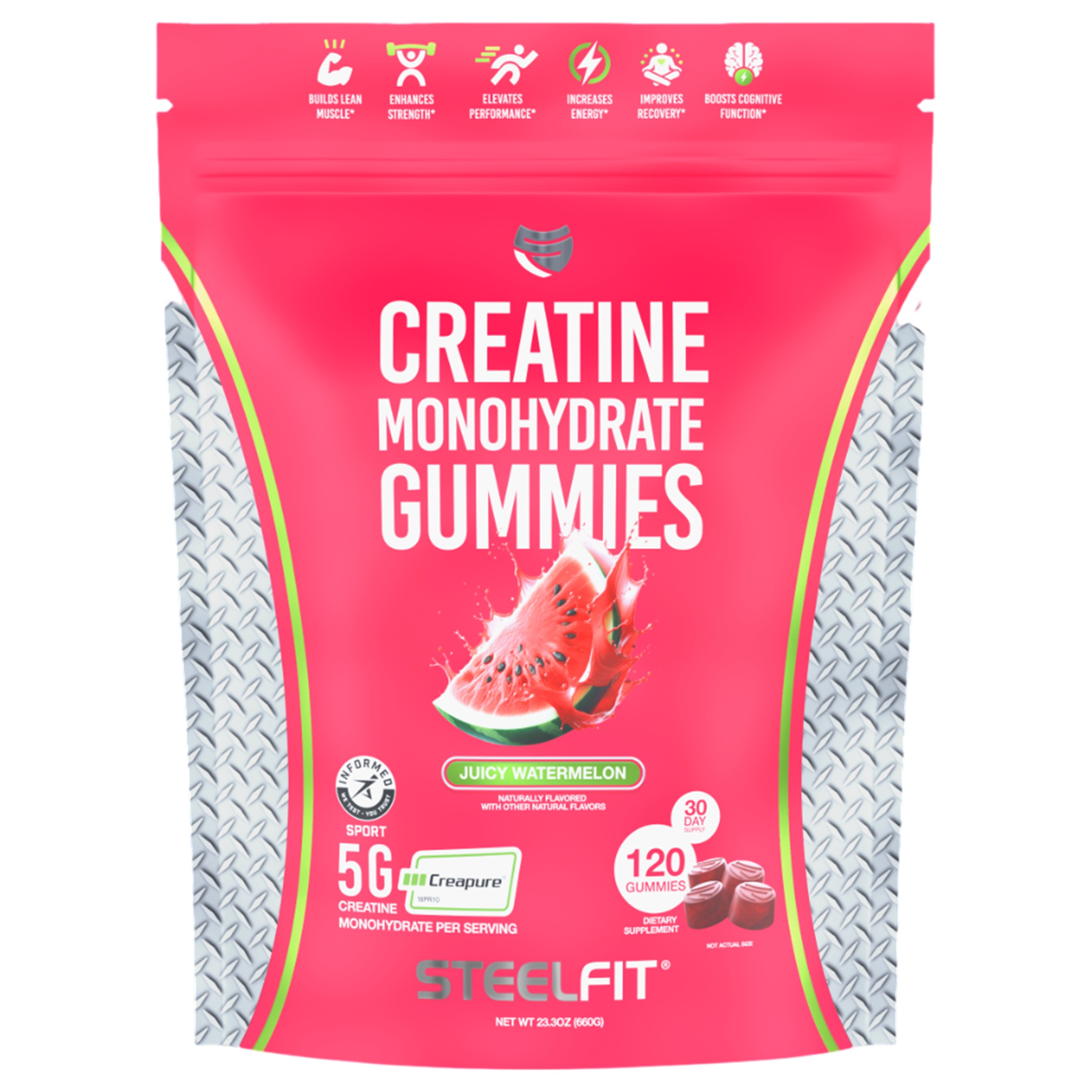 SteelFit USA, Gomas de Creatina Mono-hidratada, Framboesa Azul, 120 Gomas        
            Force Factor, Gomas de Creatina Monoidratada, Sabores de Frutas Sortidas, 150 Unidades
        
            Force Factor, Gomas de Creatina Mono-hidratada, Fruto